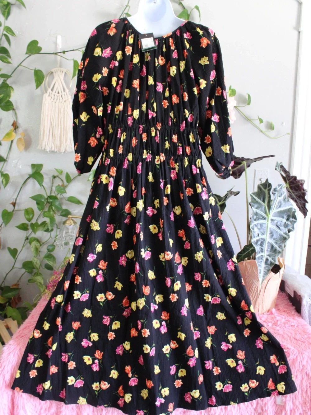 Kate Spade New York Black Floral Midi Maxi Dress Size L NWT MSRP $378